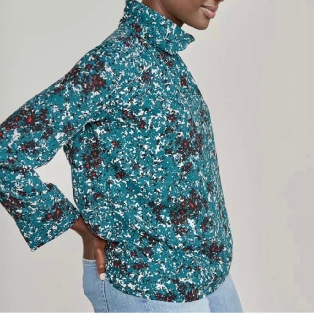 Elizabeth and James Teal Turtleneck Blouse - Picture 2 of 9
